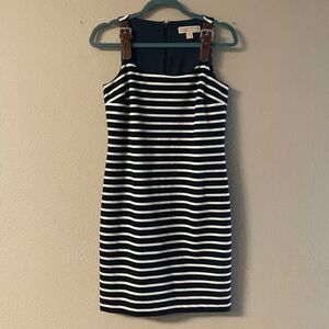 Michael Kors - black / white stripe stretch dress with buckle straps